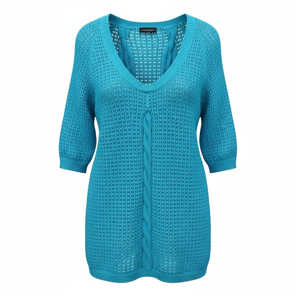 Lane Bryant Blue Crochet Knit Sweater 3/4 Sleeve Scoop Neck Cable Knit Detail 2X